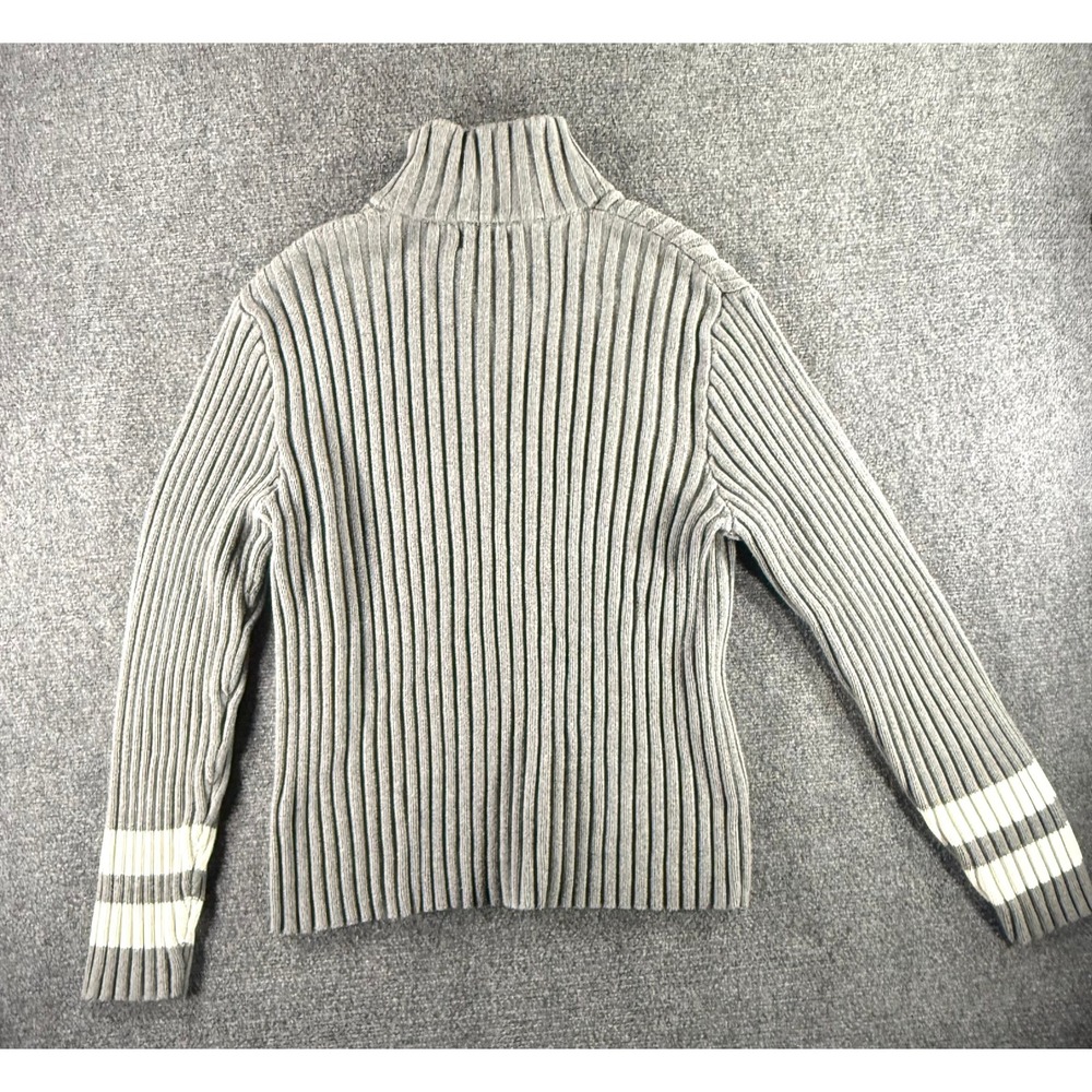 Banana Republic Mens Grey Ribbed Quarter Zip Sweater Varsity Stripe Large - Picture 2 of 5